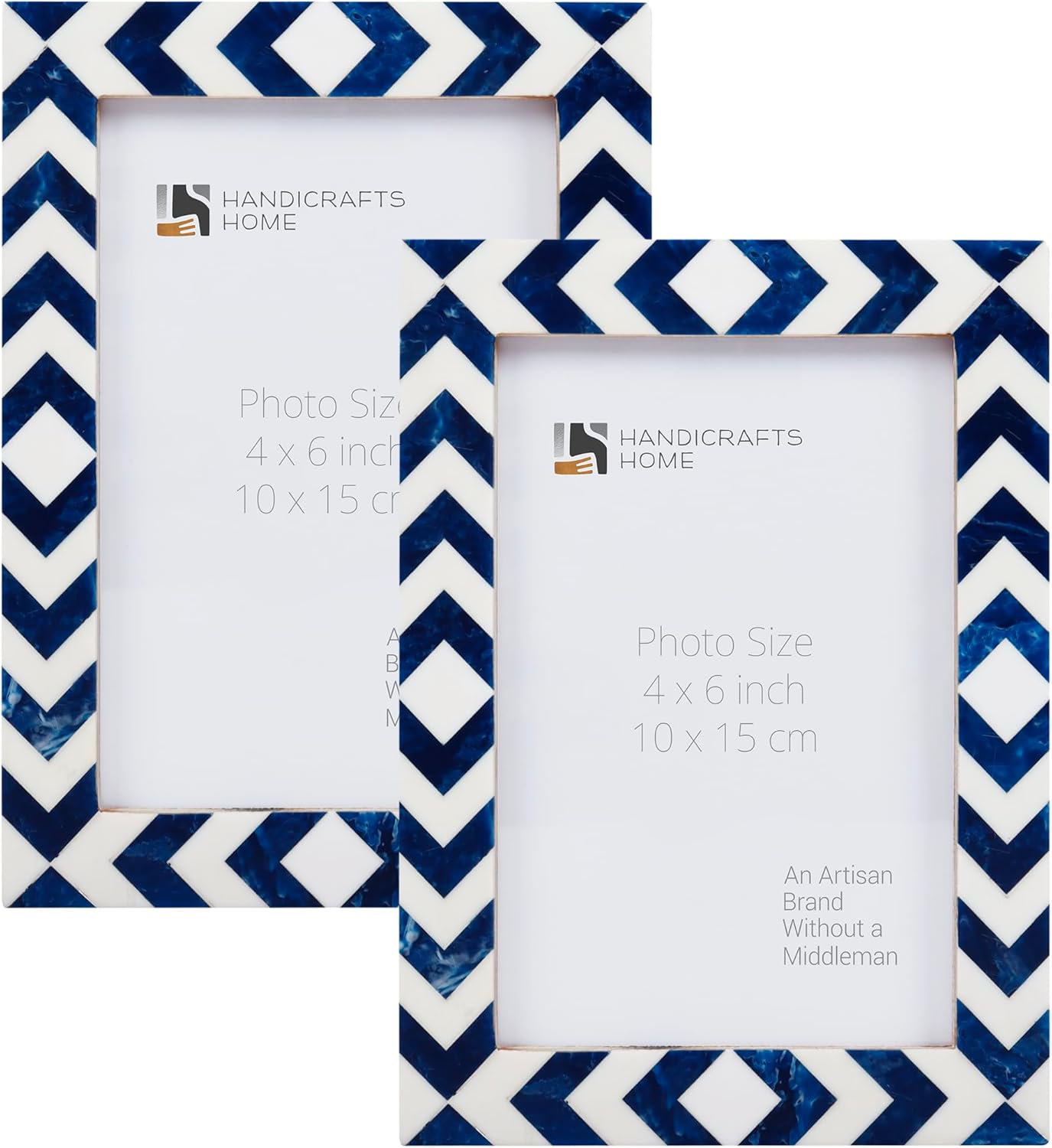 HandicraftsHome Lisbon Azul 4x6 Picture Frames Pack of 2 - Handmade Resin Inlay Boho Chic Vintage Photo Frames for Wall Desk Decor