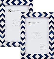 HandicraftsHome Lisbon Azul 4x6 Picture Frames Pack of 2 - Handmade Resin Inlay Boho Chic Vintage Photo Frames for Wall Desk Decor