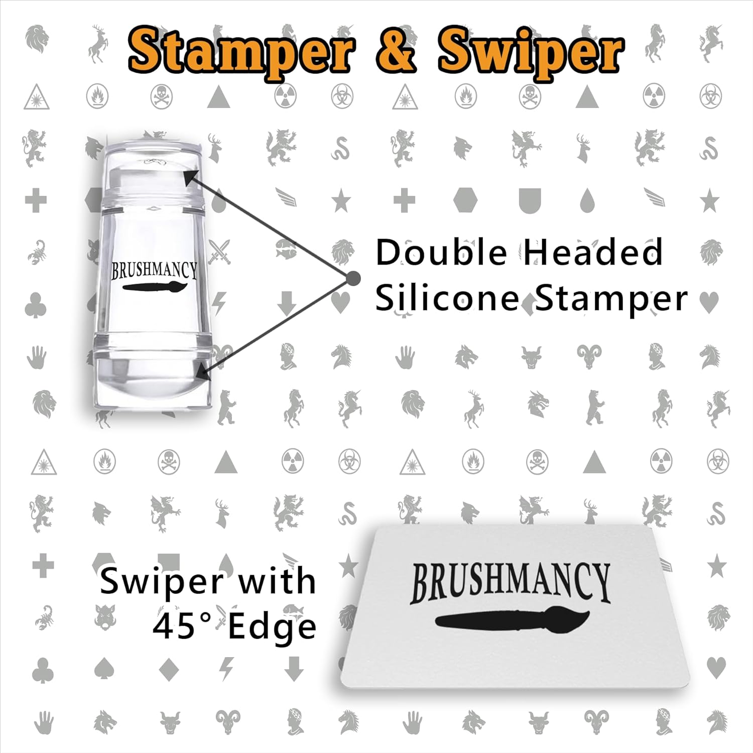 Brushmancy Miniatures Stamping Set | 3 Colors - 4 Plates - 1 Stamper - 1 Swiper | Nail Stamping Plates | Wargaming