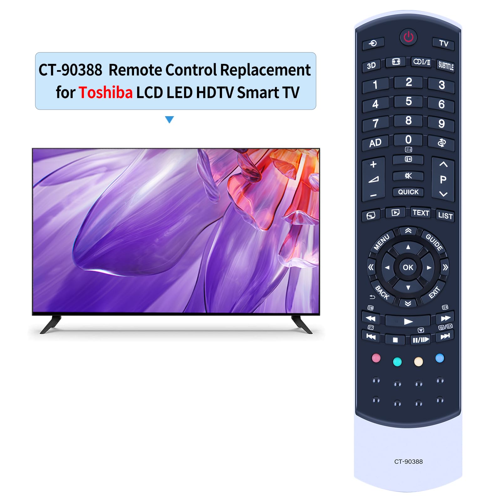 TCNOUMT CT-90388 Replacement Remote Control Suitible for Toshiba TV 32RL838 32RL838G 40TL868G 46TL838 46TL838F 46TL868G 46TL868N 40TL838G - Image 2