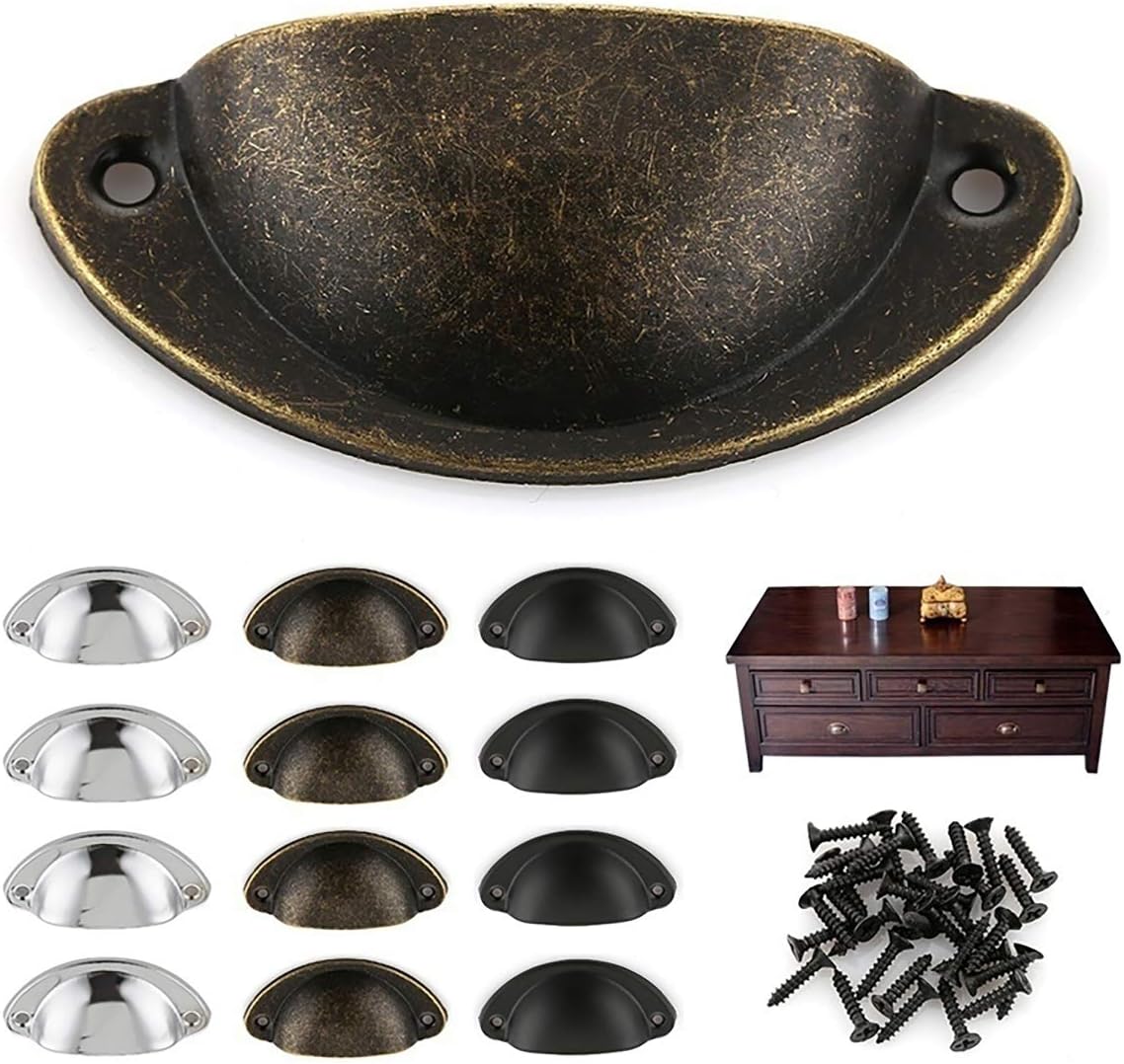 10 Pack 3.2 Inch Vintage Bin Cup Drawer Pull Cabinet Handle Knobs for Kitchen Hardware Home Hotel Furniture Wardrobe, Gold