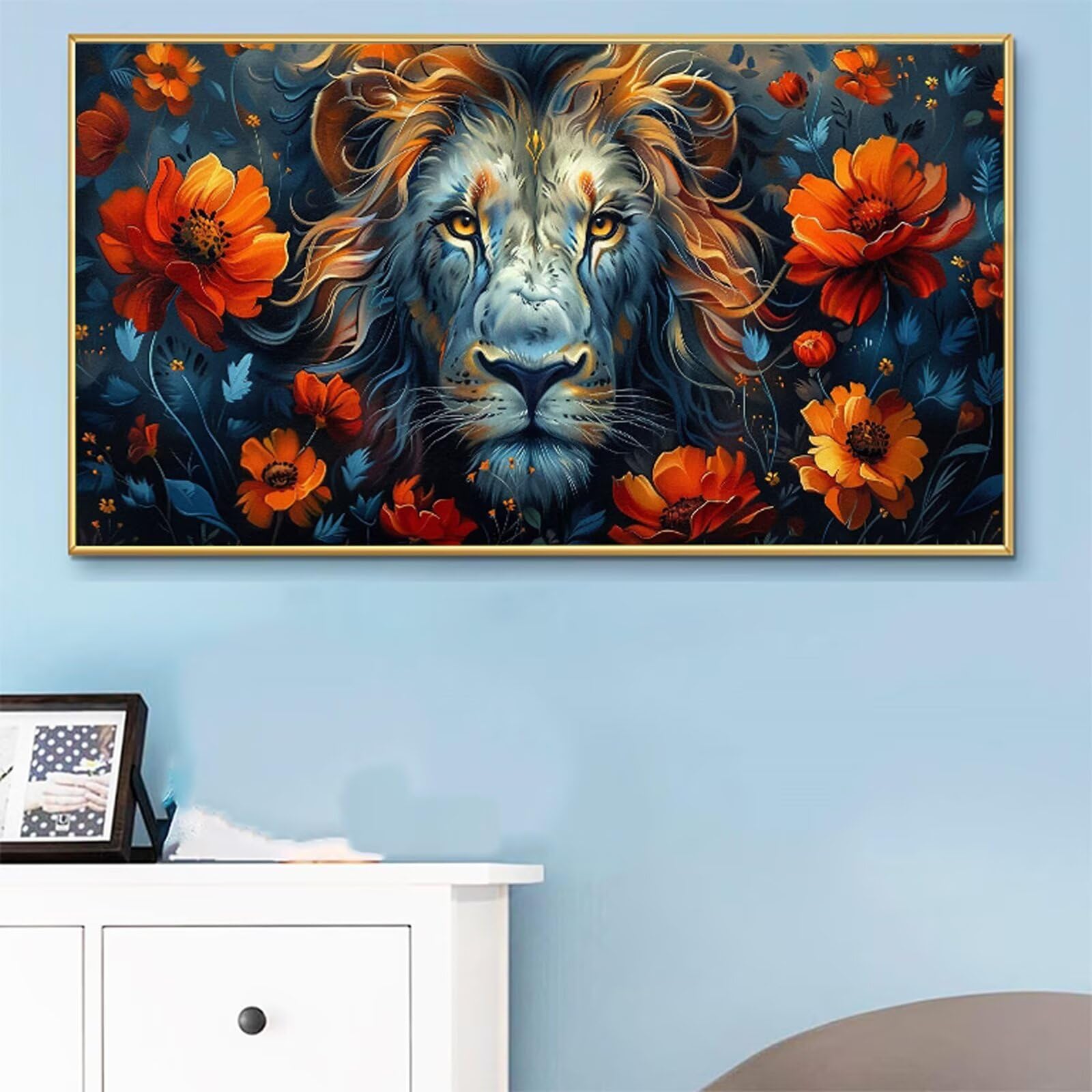 Malowanie według liczb XXL, lew, malowanie według liczb, dla dorosłych, kwiat, 90 x 180 cm, bez ramki, zestaw do malowania liczbami i pędzlami, płótno bez zagniecenia, dekoracja urodzinowa, prezent RB