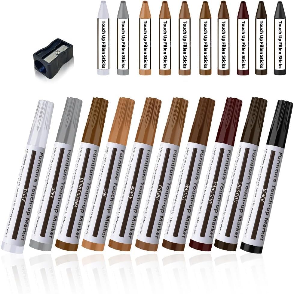 Repair Pen Wooden Furniture Floor Scratch Repair Markers and Wax Sticks Set of 21 for Stains Scratches Wood