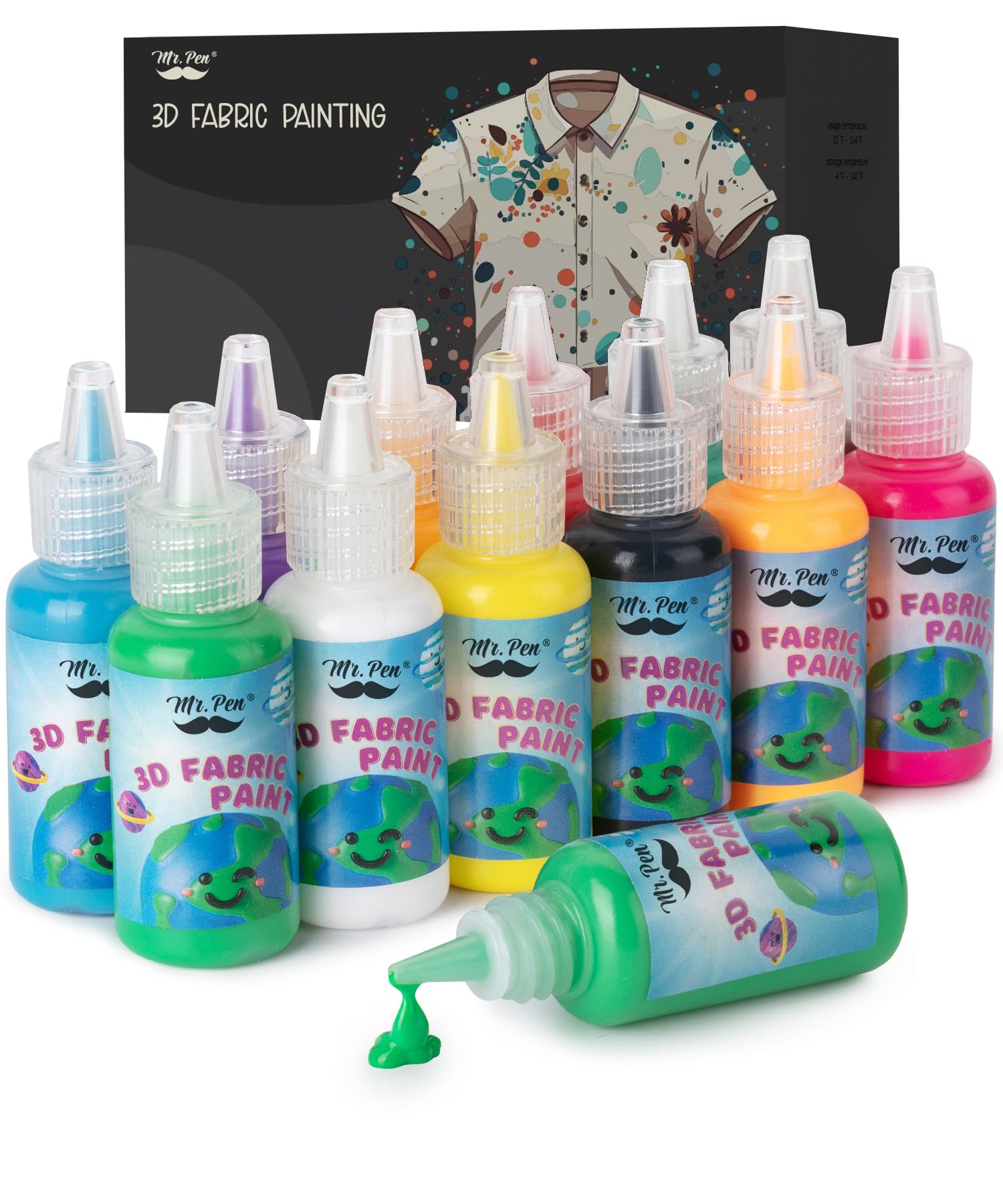 Mr. Pen- 3D Fabric Paint Set, 12 Colors, 0.67 oz, 3D Paint for Fabric Paint for Clothes