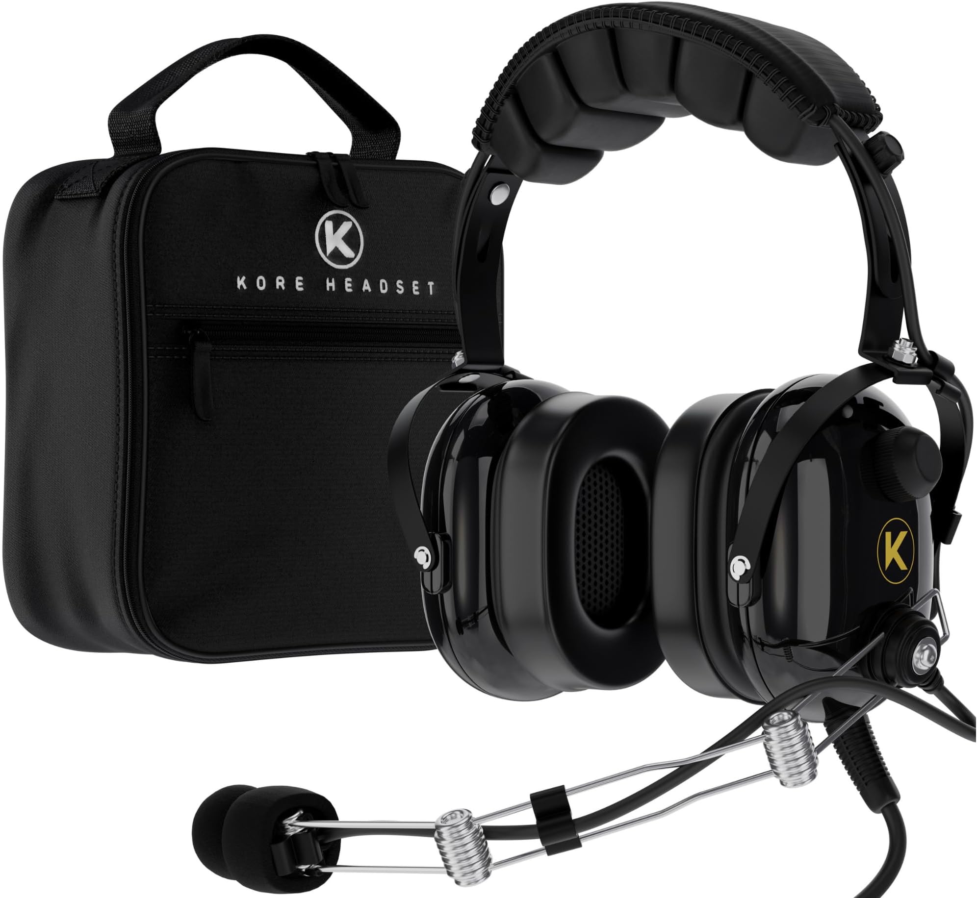 KORE AVIATION P1 General Aviation Headset for Pilots | Mono, Passive Noise Reduction, Noise Canceling Microphone, Acoustic Ear Cup, AUX Port, GA Dual Plug with Headset Bag (2 Items)