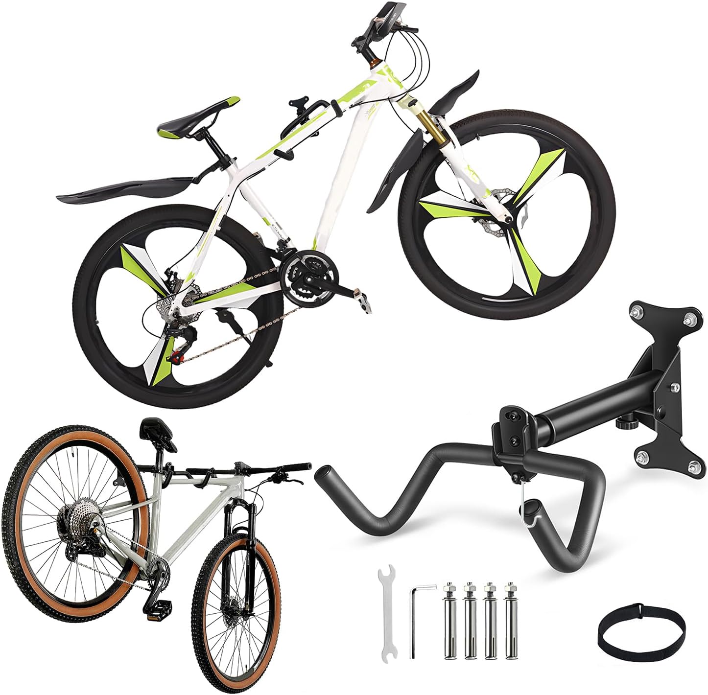 Horizontal Bike Wall Mount, Indoor Storage Hanger Rack for Road, Mountain & Hybrid Bikes, Wall Hook Holder for Home & Garage