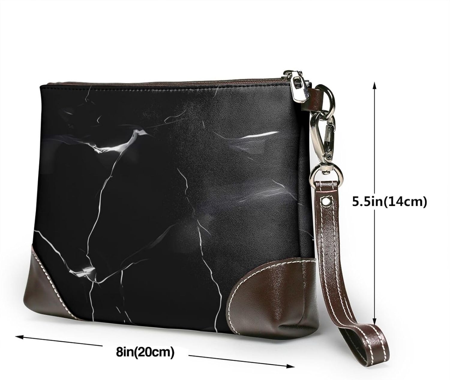Black Marble Leather Wristlet Wallet Clutch Purse for Women Handbags Travel Credit Card Holder Phone Bags