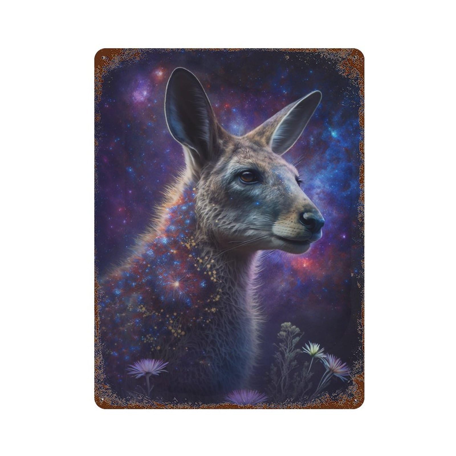 Decorative Tin Sign with Kangaroo in Space-7 Design 15.7"x11.8", for Farmhouse, Kitchen And Entryway Decor, Old School Wall Decor