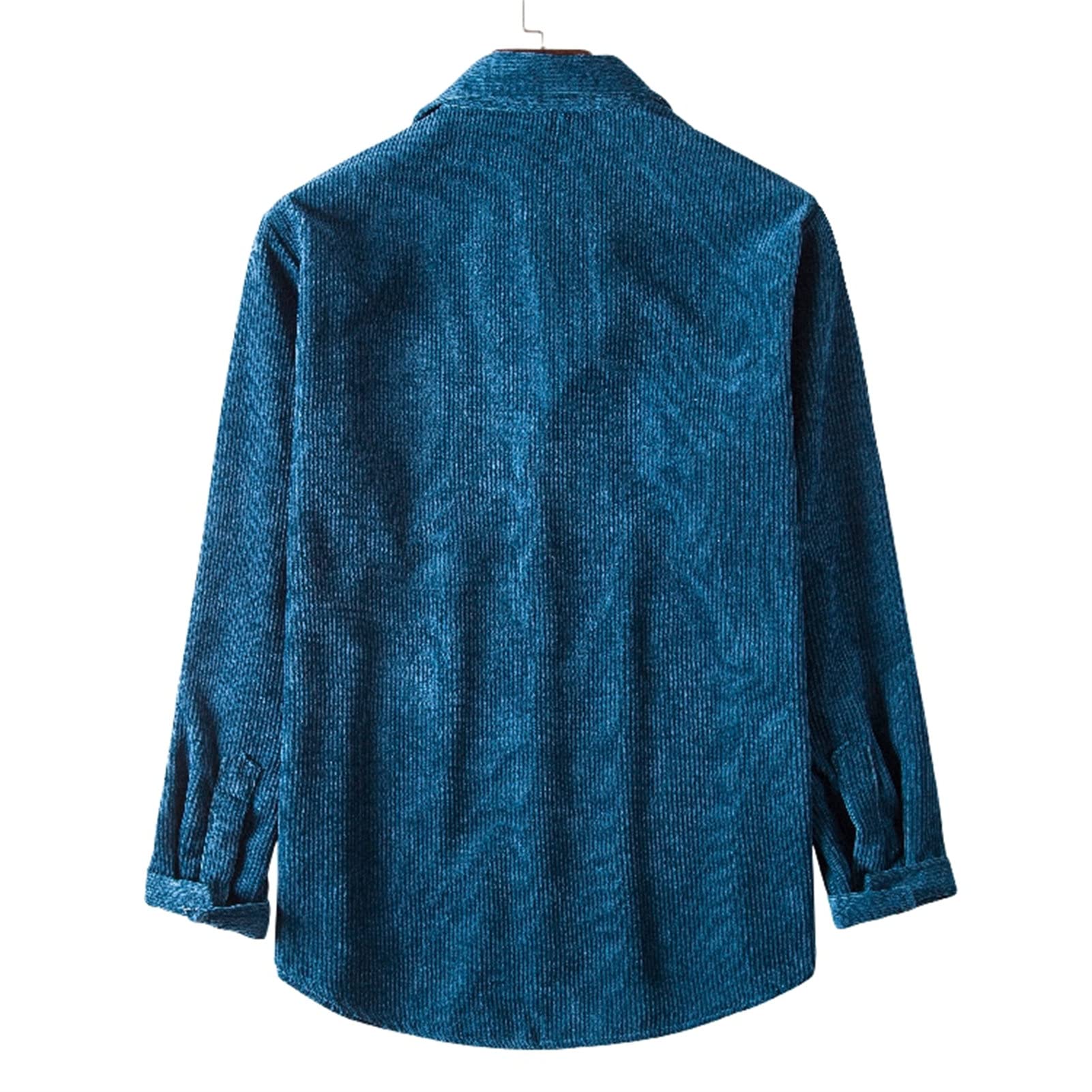 Maiyifu-GJ Mens Long Sleeve Corduroy Shirts Solid Color Button Down Ribbed Fall Tops Lightweight Casual Warm Shacket Jacket (Dark Blue,X-Large)