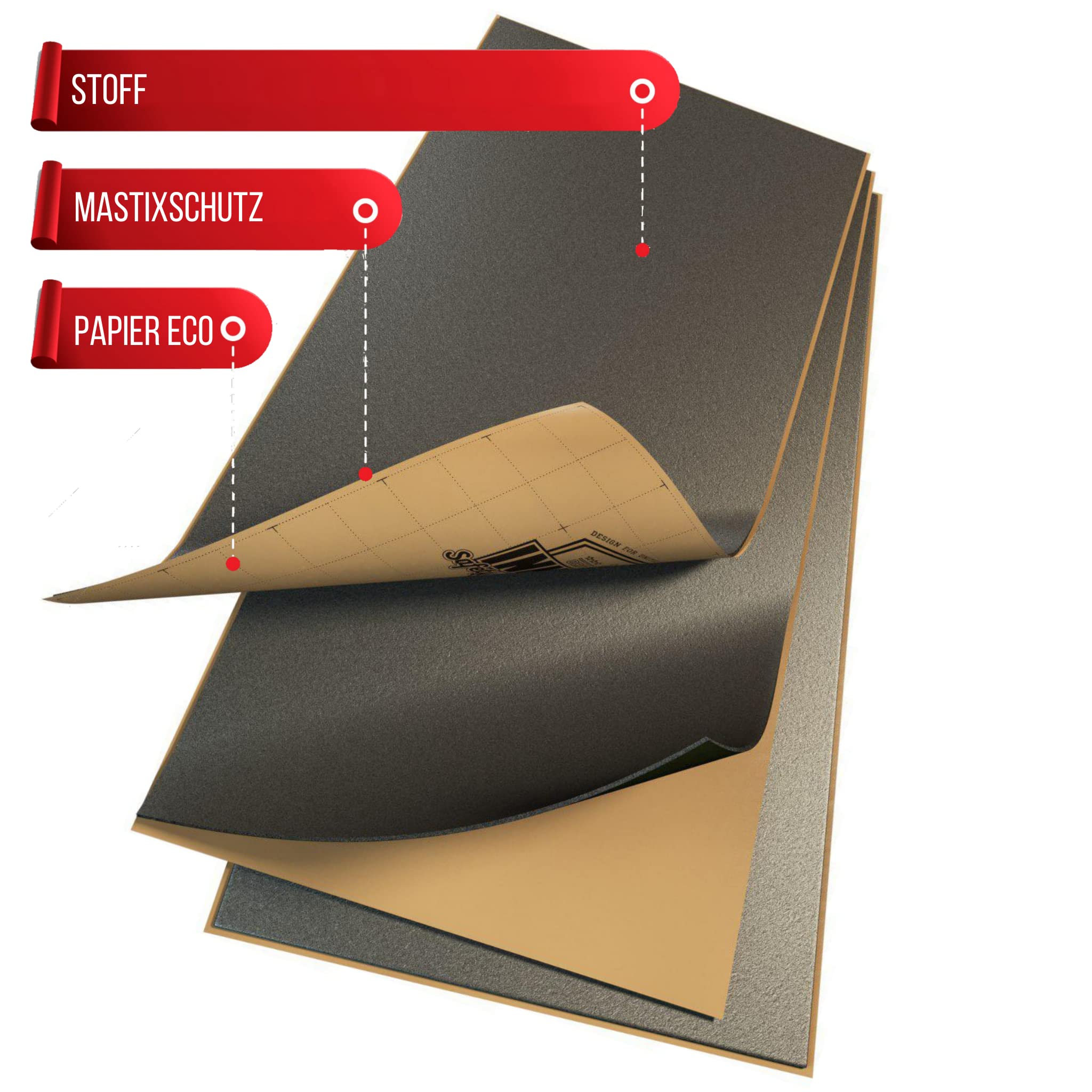 Noiseblock 2 mm 3,3 qm Mass-Vinyl Selbstklebende Auto Alu-Butyl Dämmmatten, High-End Dämmmaterial, Anti Dröhn Lärmschutz, Schalldämmung und Schallschutz