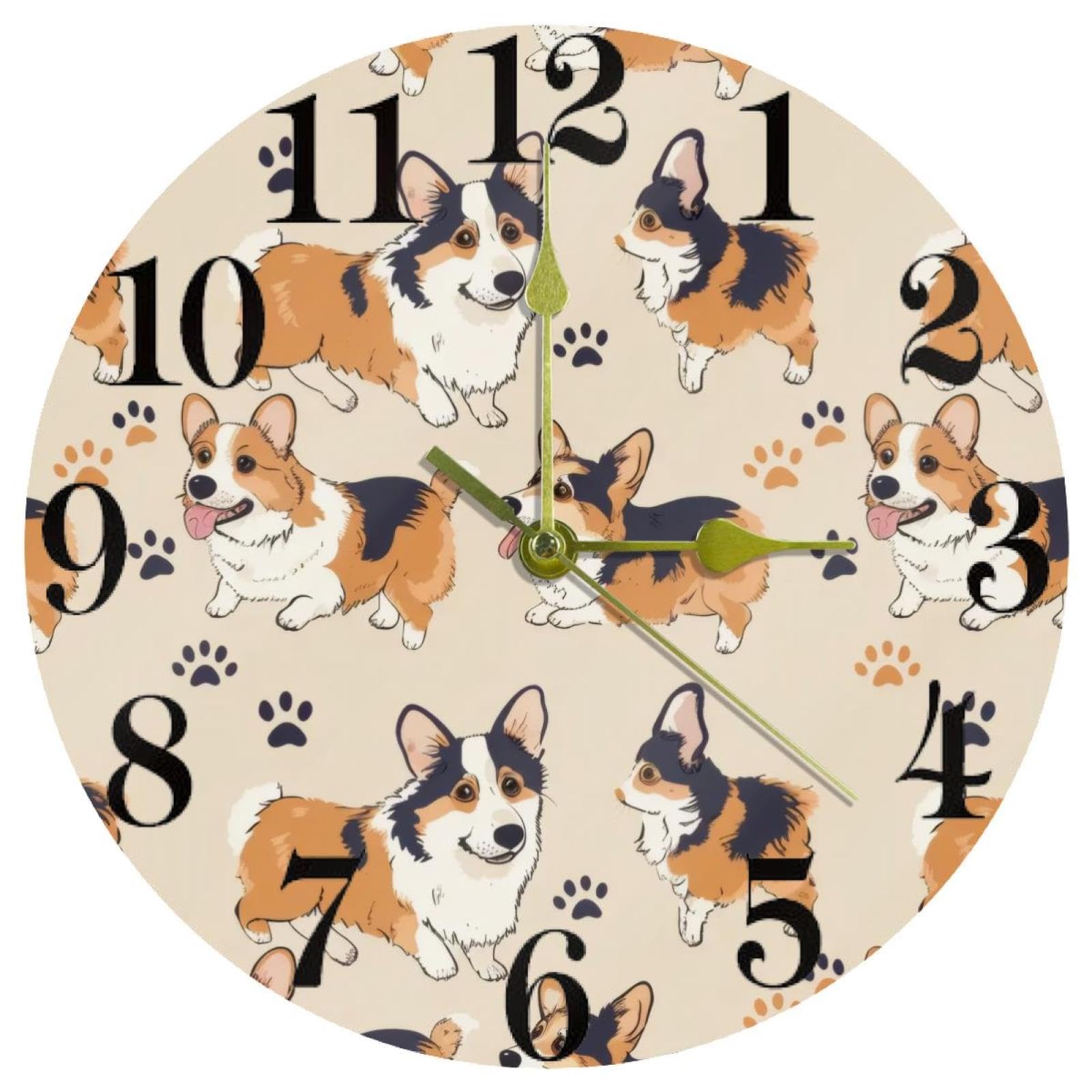 Horloge murale Corgi ronde avec mouvement à quartz silencieux fonctionnant sur pile