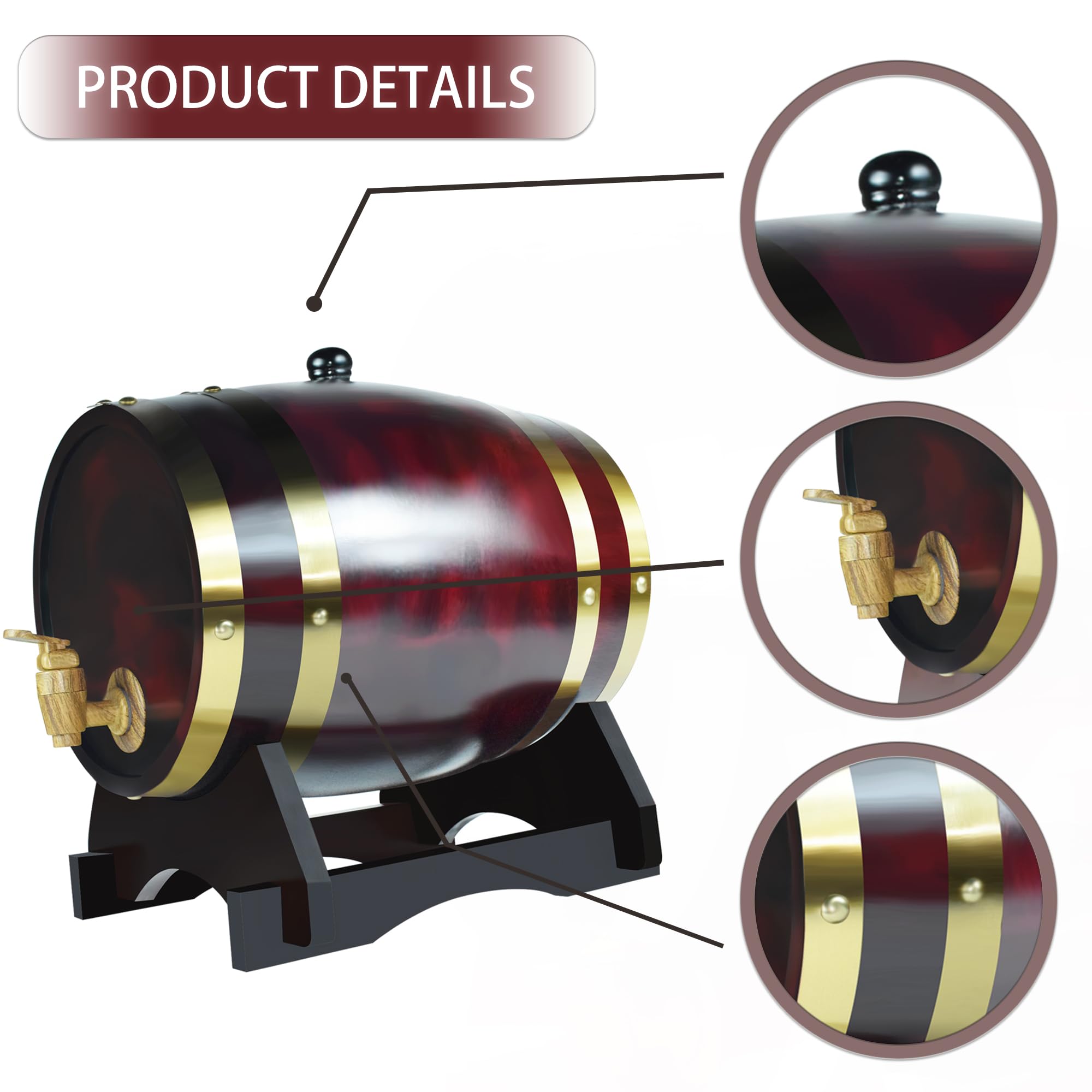 Rainbow_Road Dispenser per fusti di Whisky da 5 Litri in Legno, Decanter per Botti di Vino, Whisky Vino barile Oak Barrel Aging Whisky per Fusti per Vino, Birra e liquori, a Prova di perdite (Retro)