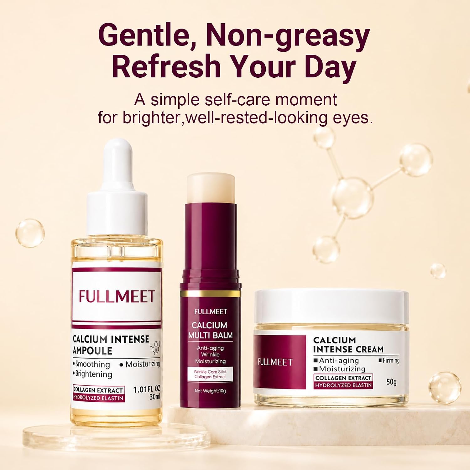 Eye Care Duo Set - Calcium Multi Balm Stick + Calcium Eye Cream + Calcium Intense Ampoule - Collagen and Peptide Moisturizing, Firming, Anti-Aging Routine, Gentle on Skin