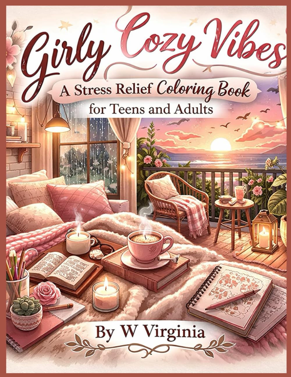 Girly Cozy Vibes: A Stress Relief Coloring Book For Teens And Adults