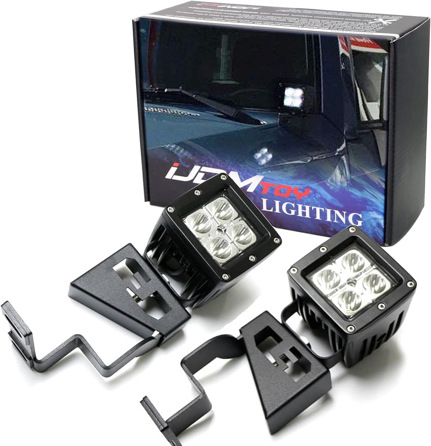 iJDMTOY LED Front Cowl Light Kit Compatible with 2007-2014 Toyota FJ Cruiser, Includes (2) 20W High Power LED Pod Lights & Windshield A-Pillar Mounting Brackets