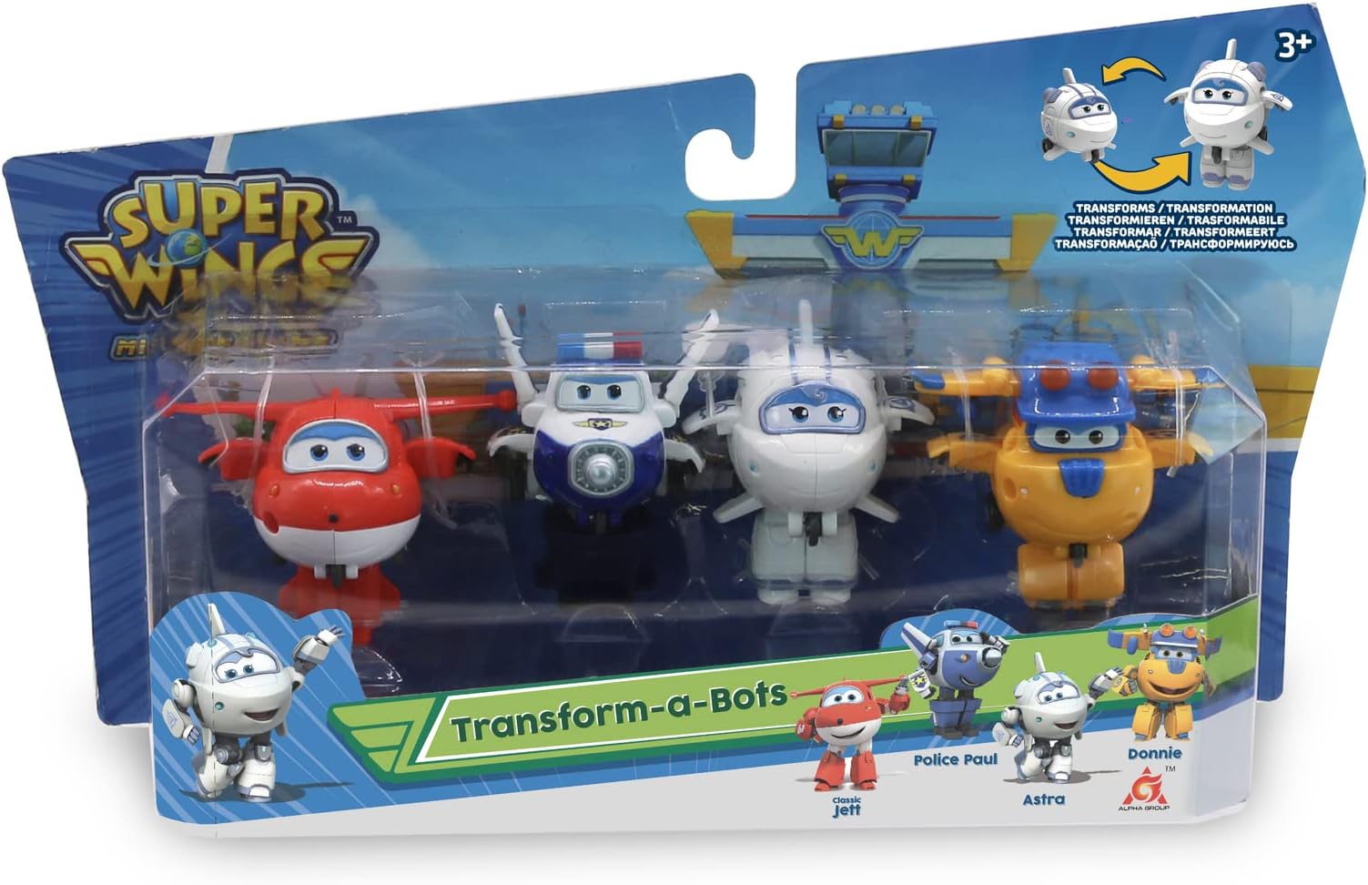Super Wings EU720040H Jett Paul Astra Donnie Tranform-a- Bots 4 Pack Transforming Gifts Toys for 3+ Years Old Boys Girls, Mixed, 2"