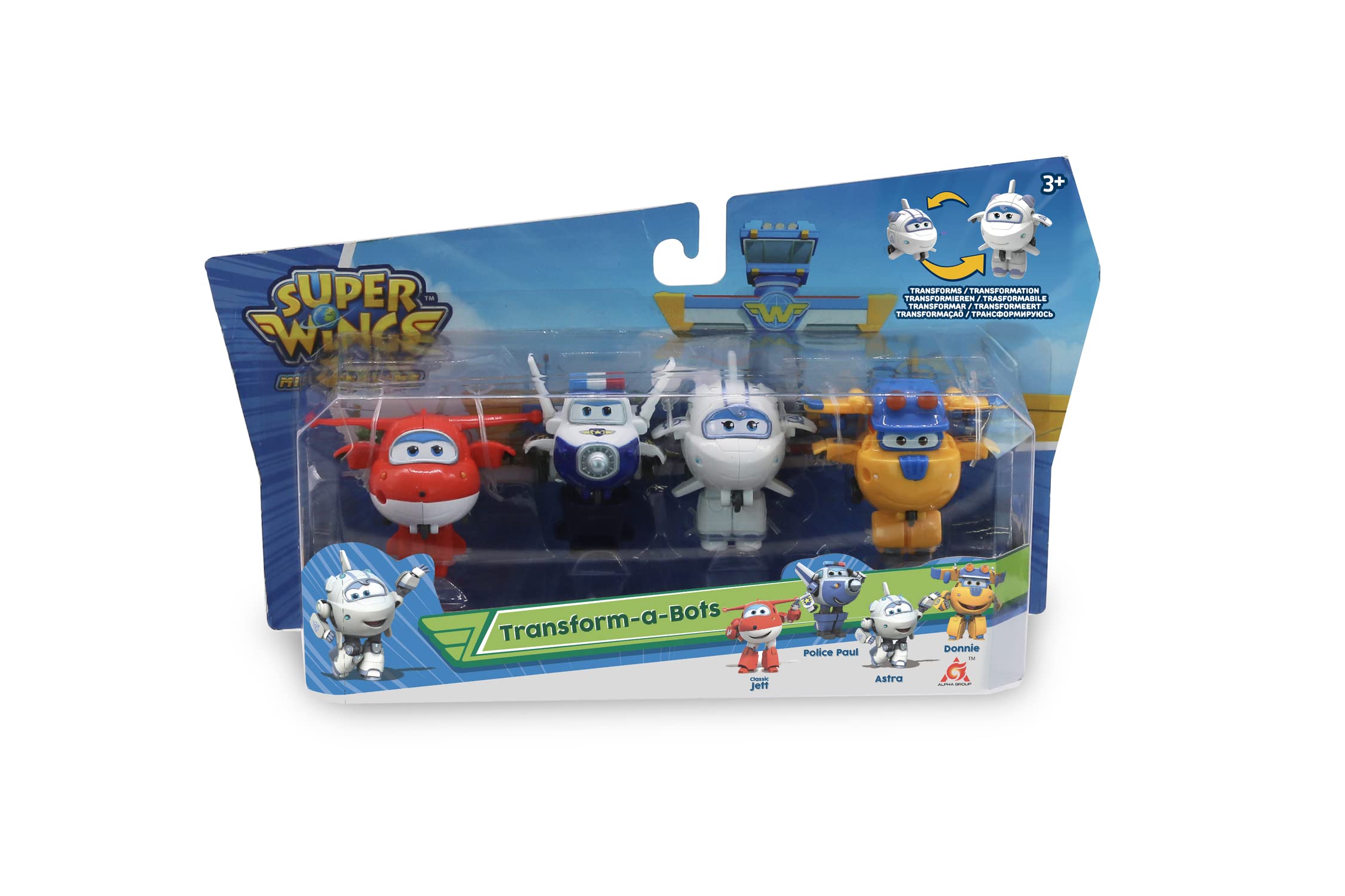 Super Wings EU720040H Jett Paul Astra Donnie Tranform-a- Bots 4 Pack Transforming Gifts Toys for 3+ Years Old Boys Girls, Mixed, 2"