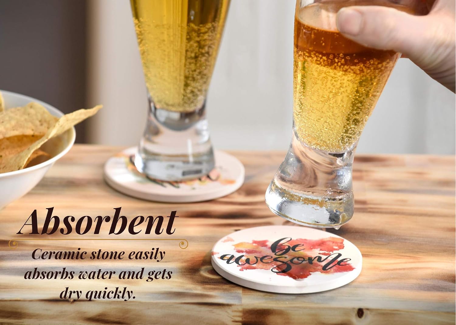 Coasters for Drinks Absorbent with Holder Ceramic Stone Coasters with Cork Base Coffee Table Decor Coasters for Wooden Table Housewarming Gifts Inspirational Desk Decor Coaster Set of 6 Drink Coasters