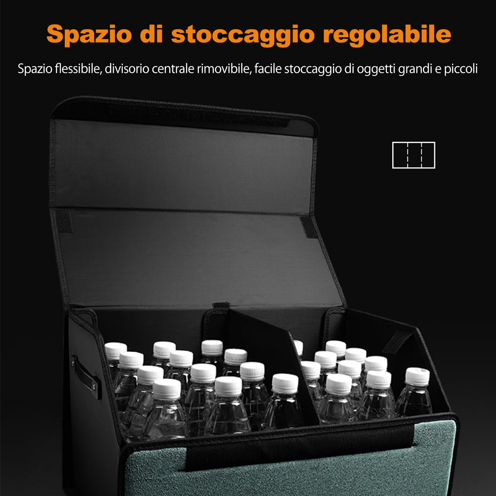 Ergocar Organizer Bagagliaio Auto Pieghevole, Pelle PU e Pelle Scamosciata Organizer per Baule Auto, Organizer per Bagagliaio per Auto con Coperchio e Manico, Adatto a Qualsiasi Auto