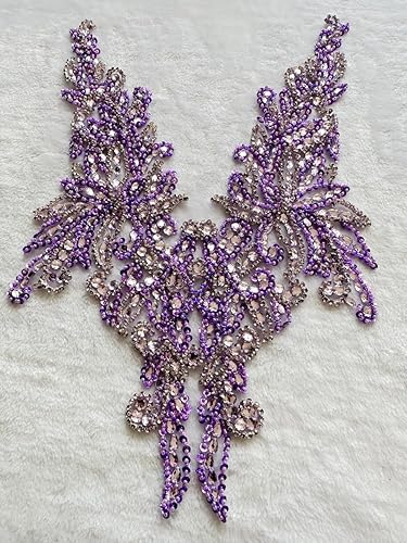 Miniatura 30 de Zbroh Parche multicolor de diamantes de imitación cosidos a mano, accesorios de manualidades para vestido de novia de niña, 14 x 20 pulgadas Champán