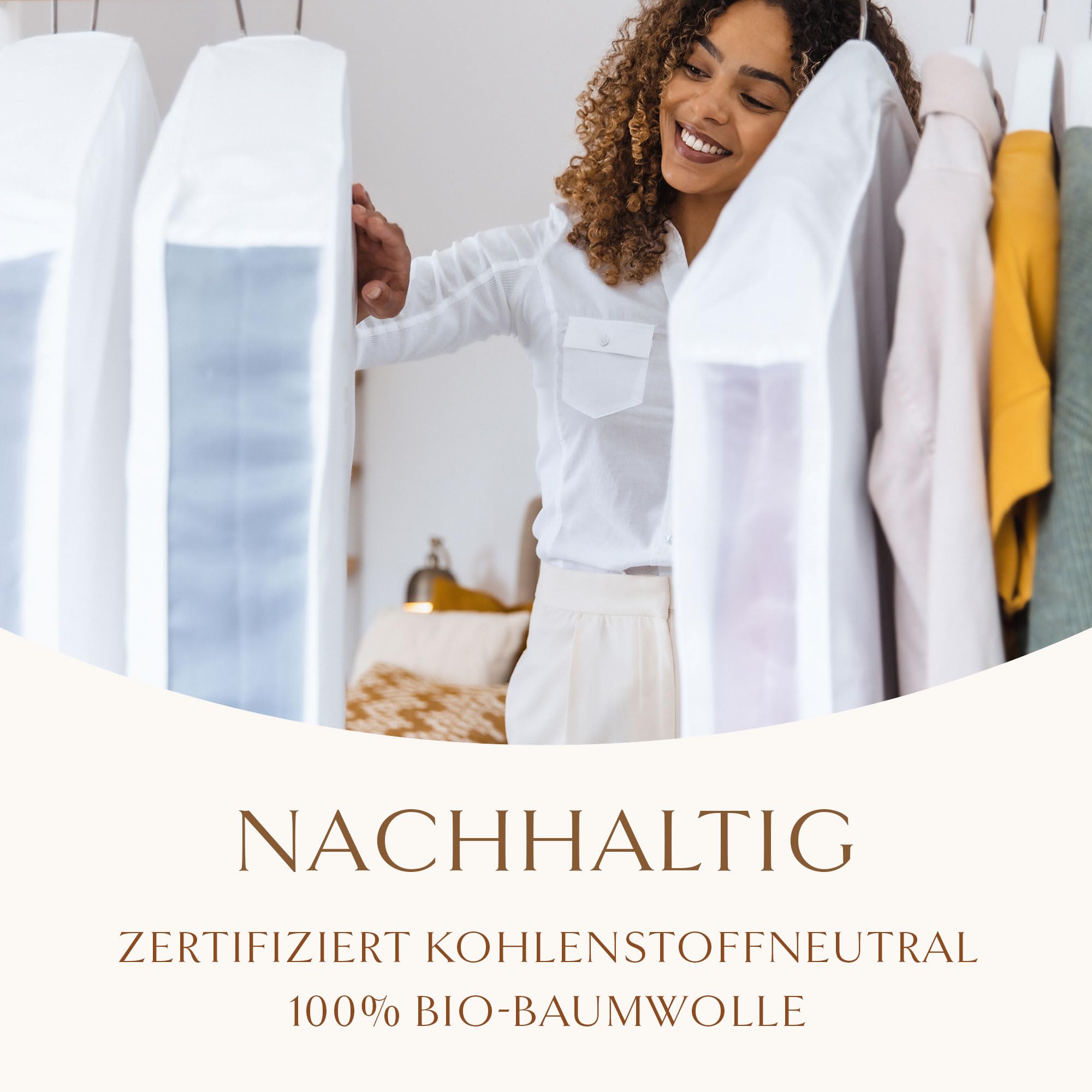 Hayden Hill Luxuriöser Kleidersack für Anzüge aus Bio-Baumwolle – Lang 147 cm – Mottenresistente Kleiderschutzhülle mit Reißverschluss – für Mäntel, Kleider und Abendkleider – Klimaneutral