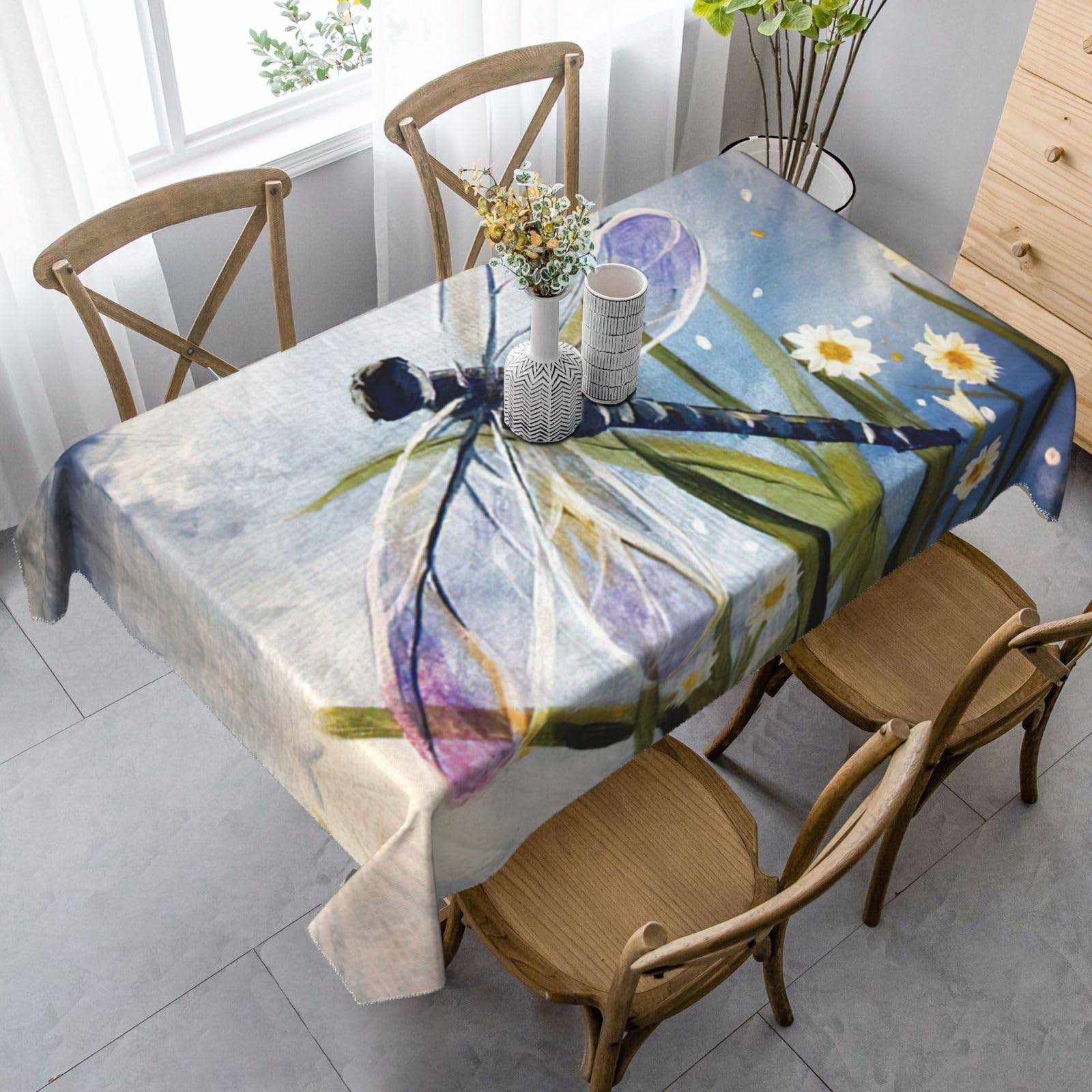 yagDAA Dragonfly Painting Print Rectangle Tablecloth Table Cover Indoor Outdoor Dining Room Kitchen Table Cloth 140x90cm