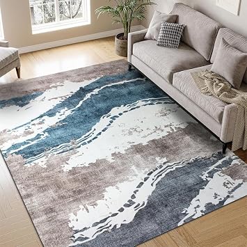 Modern Abstract Area Rug 2FTX2FT Custom Size, Low Pile Non-Slip Washable Runner Carpet for Living Room, Hallway, Bedroom, Dining Room, Multi-Purpose Floor Mat