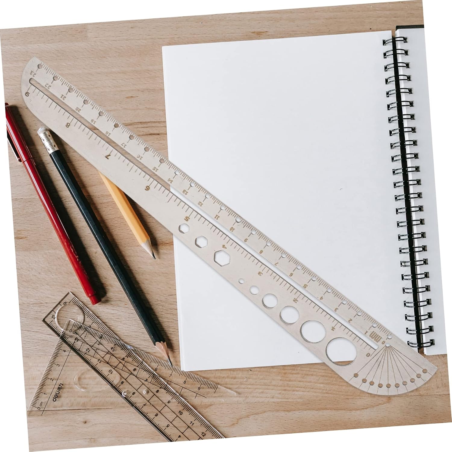 Multipurpose Stainless Steel Protractor Ruler Hexagonal Scale Precision Measuring Tool for Office and Outdoor Use