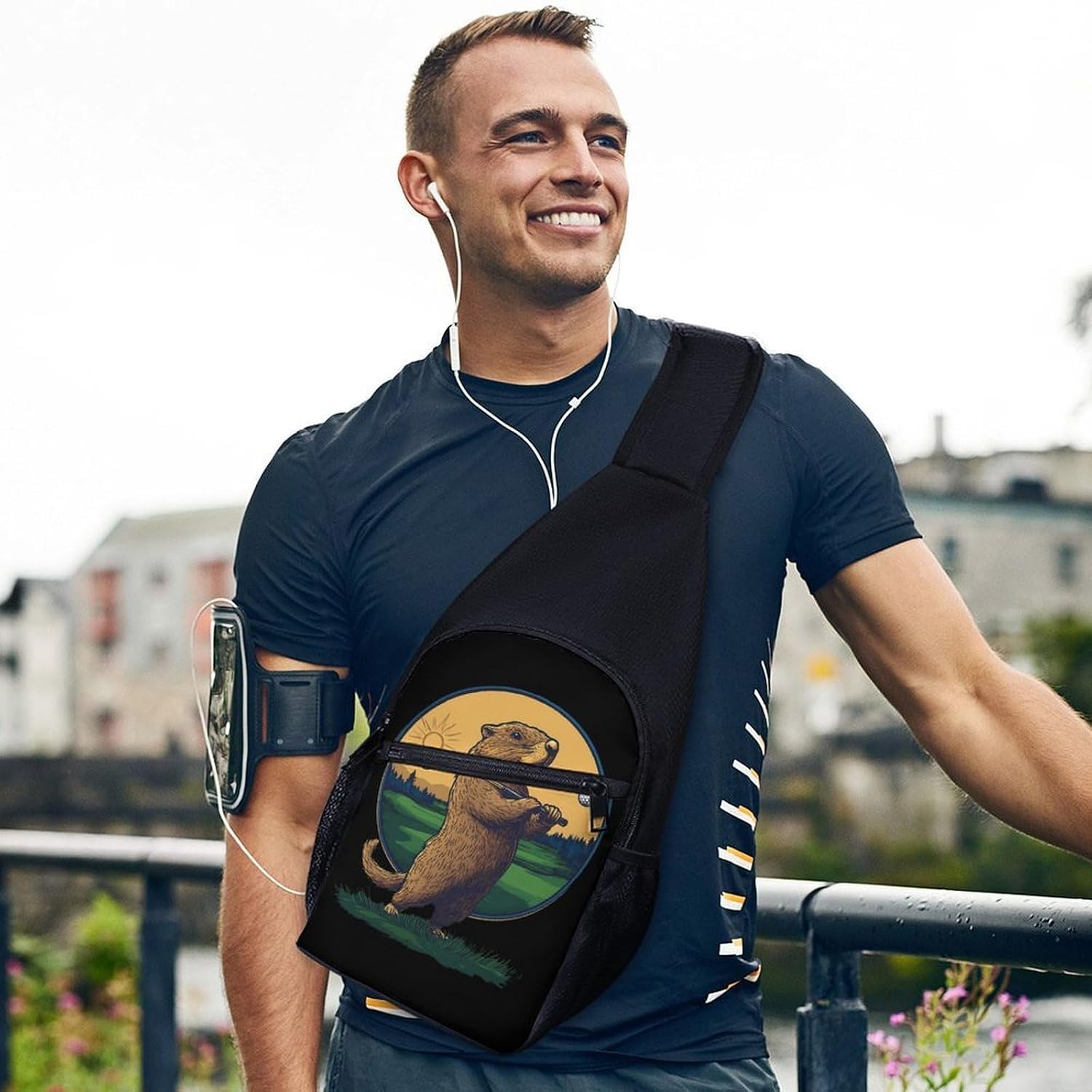 Groundhogs Golf Lover Crossbody Sling Backpack Chest Bag Daypack | unisex,trendy,with convertible and detachable shoulder strap,side pockets