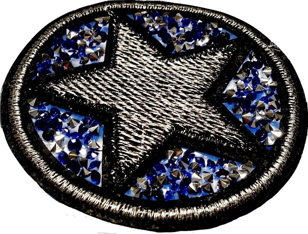 Toppe Toppa Applique applicazioni strass termoadesive da cucire termoadesive Patch strass per tessuti jeans stoffa Diamante 8cm + stella 10 cm + cerchio stella 7 cm In colore blu