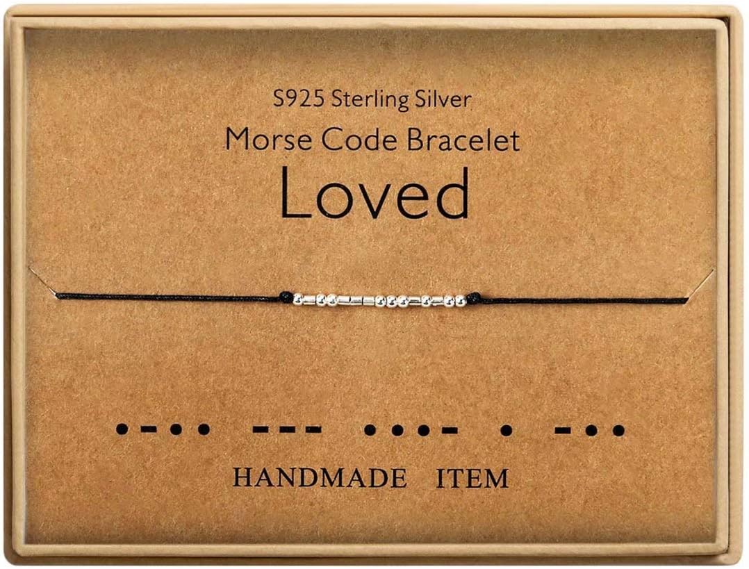 Morse Code Bracelet Sterling Silver Beads on Silk Cord Secret Message I Love You Bracelet Gift Jewelry for her
