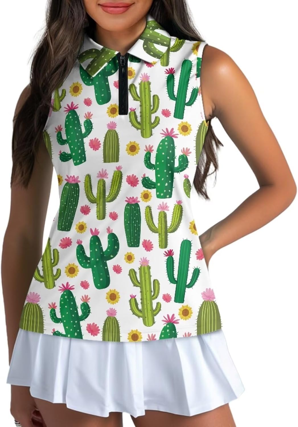Women's Sleeveless Golf Shirt Zipper Tennis Polo Shirt Breathable Quick Dry V-Neck Pickleball Athletic Tank Tops