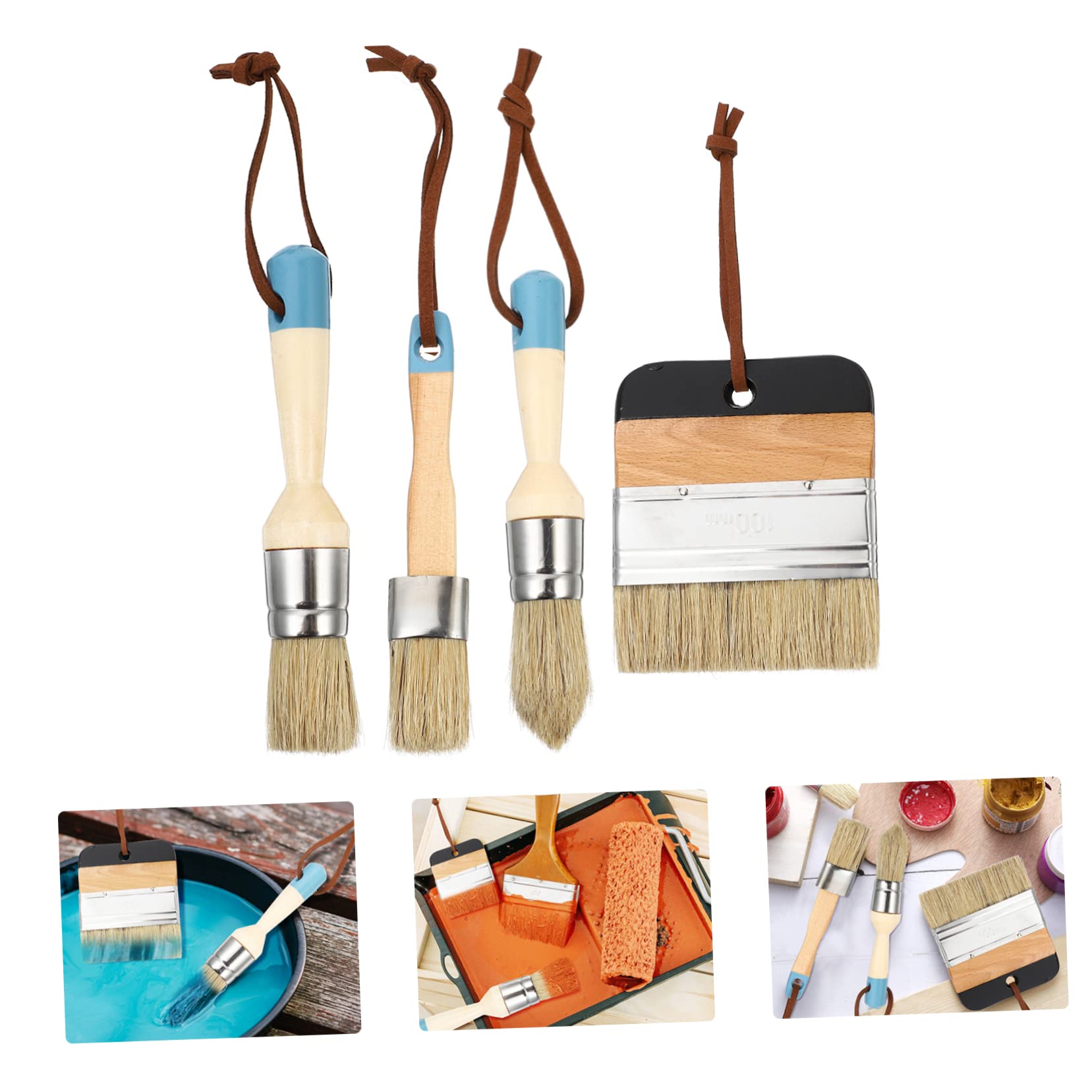 PLAFOPE 4pezzi Pennelli Setole Cinghiale Da Manico in Legno Pennello Per Decorazioni Domestiche Strumento Pittura Per Artista Pittura Olio