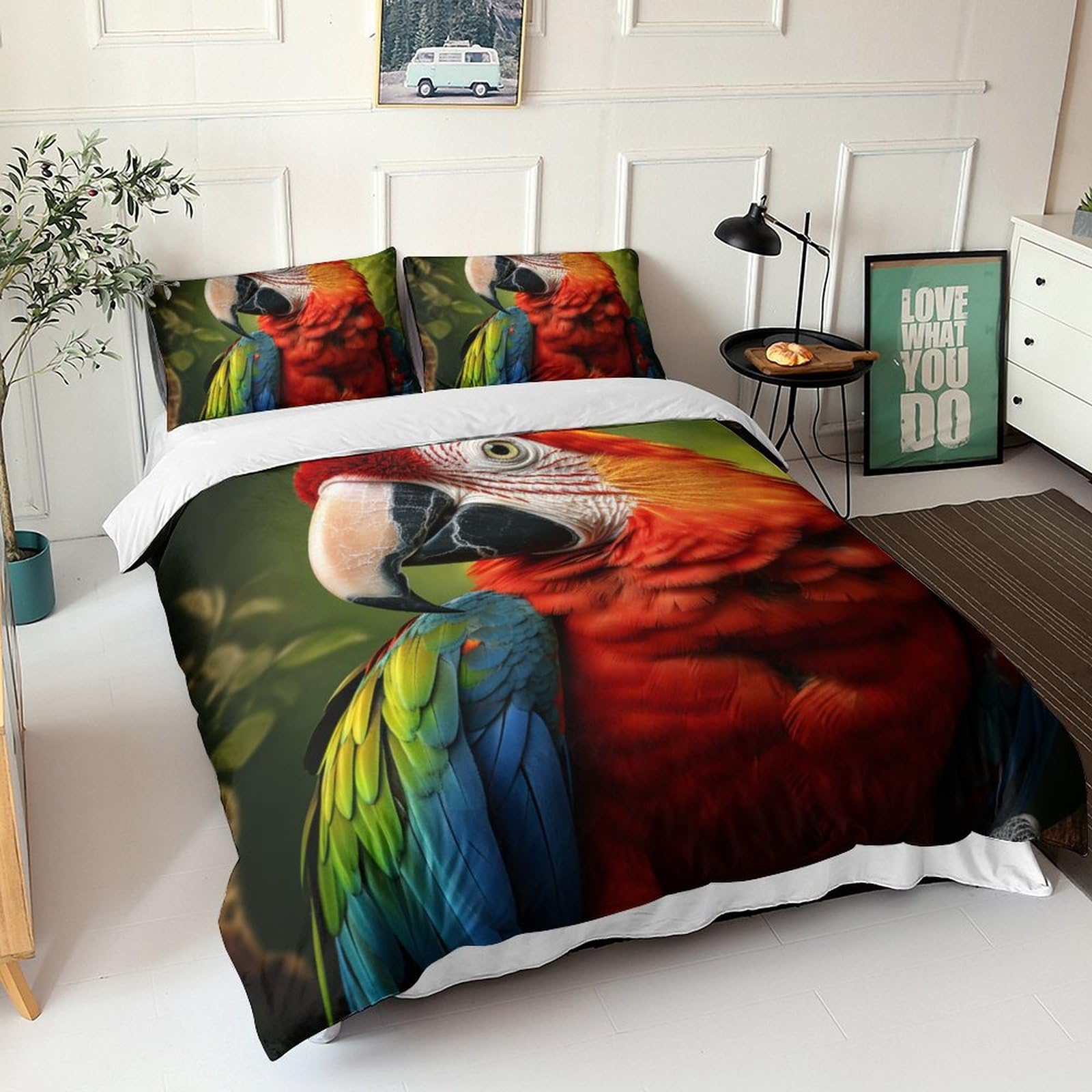 Parure de lit oiseaux perroquet 3D housse de couette King 220x240cm