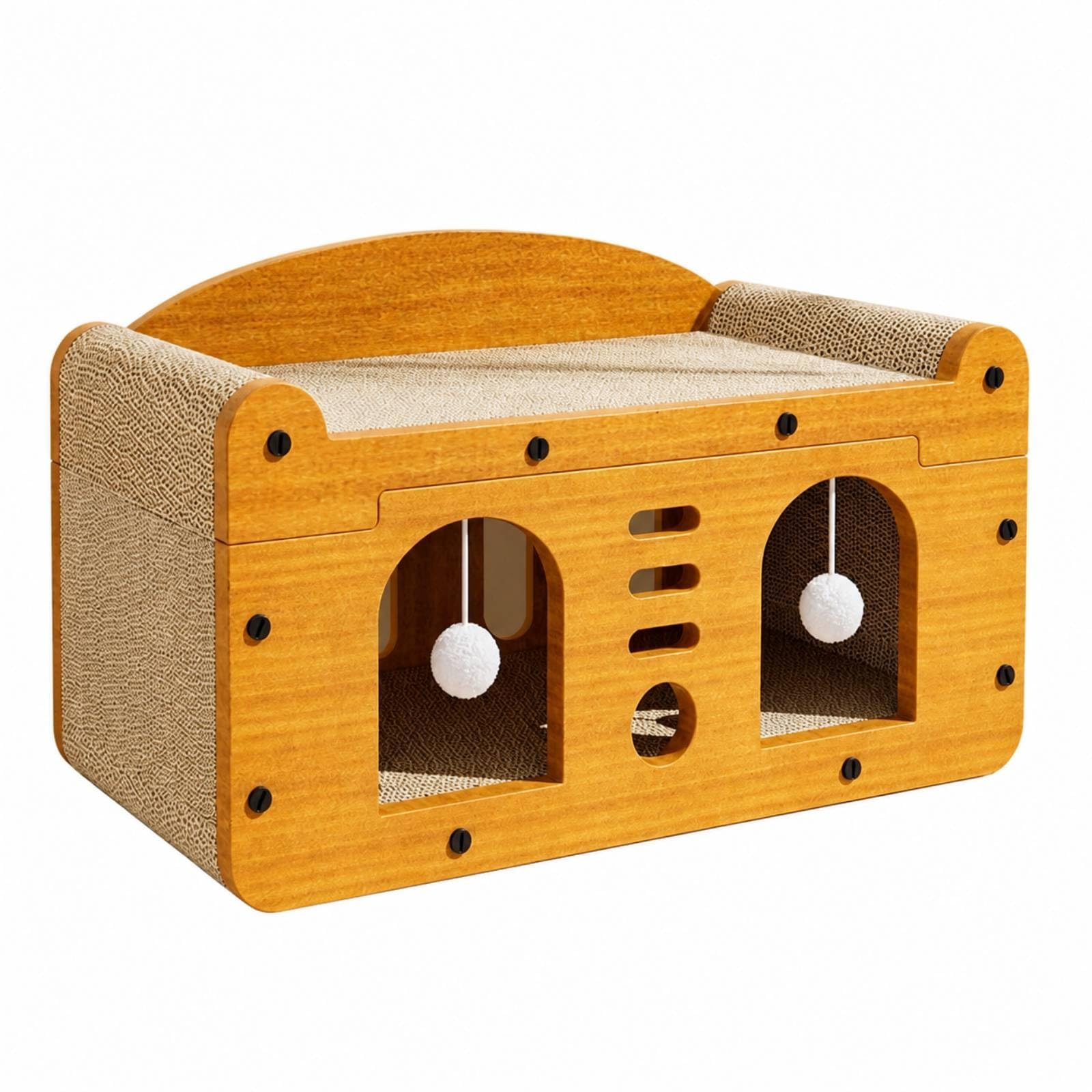 Cuccia per Gatti in Cartone Riciclabile, Modello Aggiornato A Doppio Livello E Doppia Porta, Medio, Con Tiragraffi E Cuccia Per Gatti, 45 × 26 × 30 Cm
