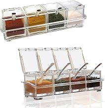 Clear Seasoning Box, Condiment Storage Container Acrylic Seasoning Box Container Condiment Jars with Cover and Spoon for Store Spices Salt Sugar and Condiments 1PCS