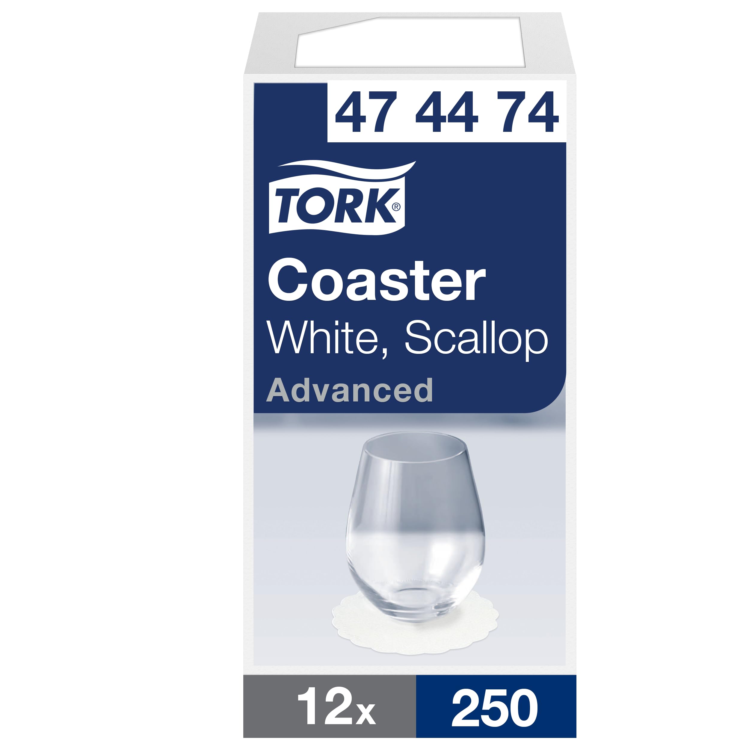 Tork 474474 Untersetzer Weiß / Elegante Getränkeuntersetzer aus 8-lagigem Papier / Für effektiven Tisch-Schutz / 12x250 (3000) Untersetzer für Gläser oder Tassen / Advanced Qualität / 9 x 9 cm
