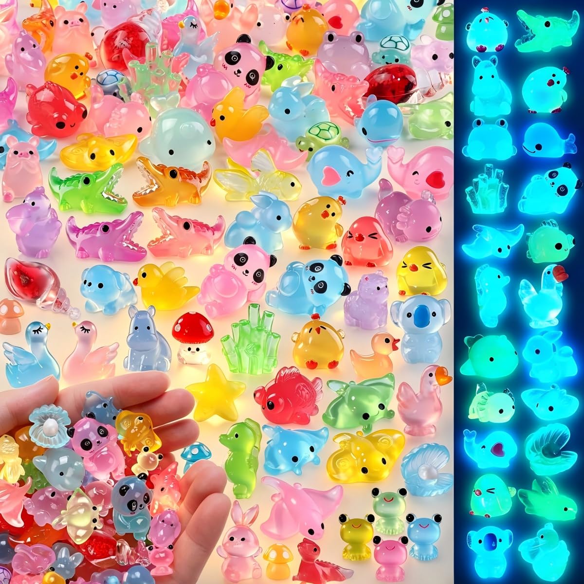 Autoshield Luminous Light 120Pcs Mini Resin Animals, Glow In The Dark Tiny Animal Figurines, Mixed Resin Figures For Fairy Garden, Aquarium, Dollhouse, Adult Diy Craft Decor