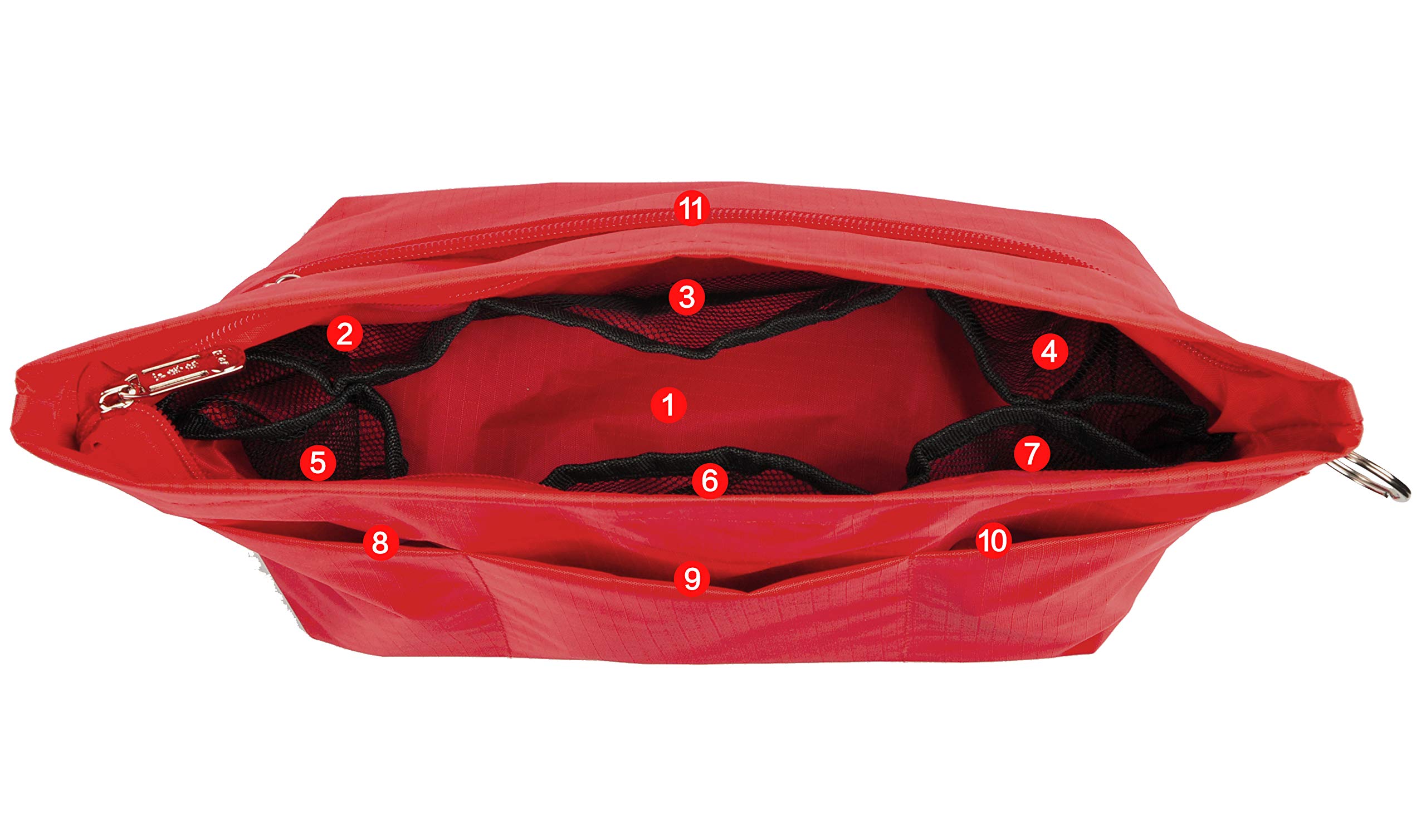 Bolso organizador para bolso, bolso en bolsa, duradero, gran capacidad, inserto resistente, 11 bolsillos (rojo)