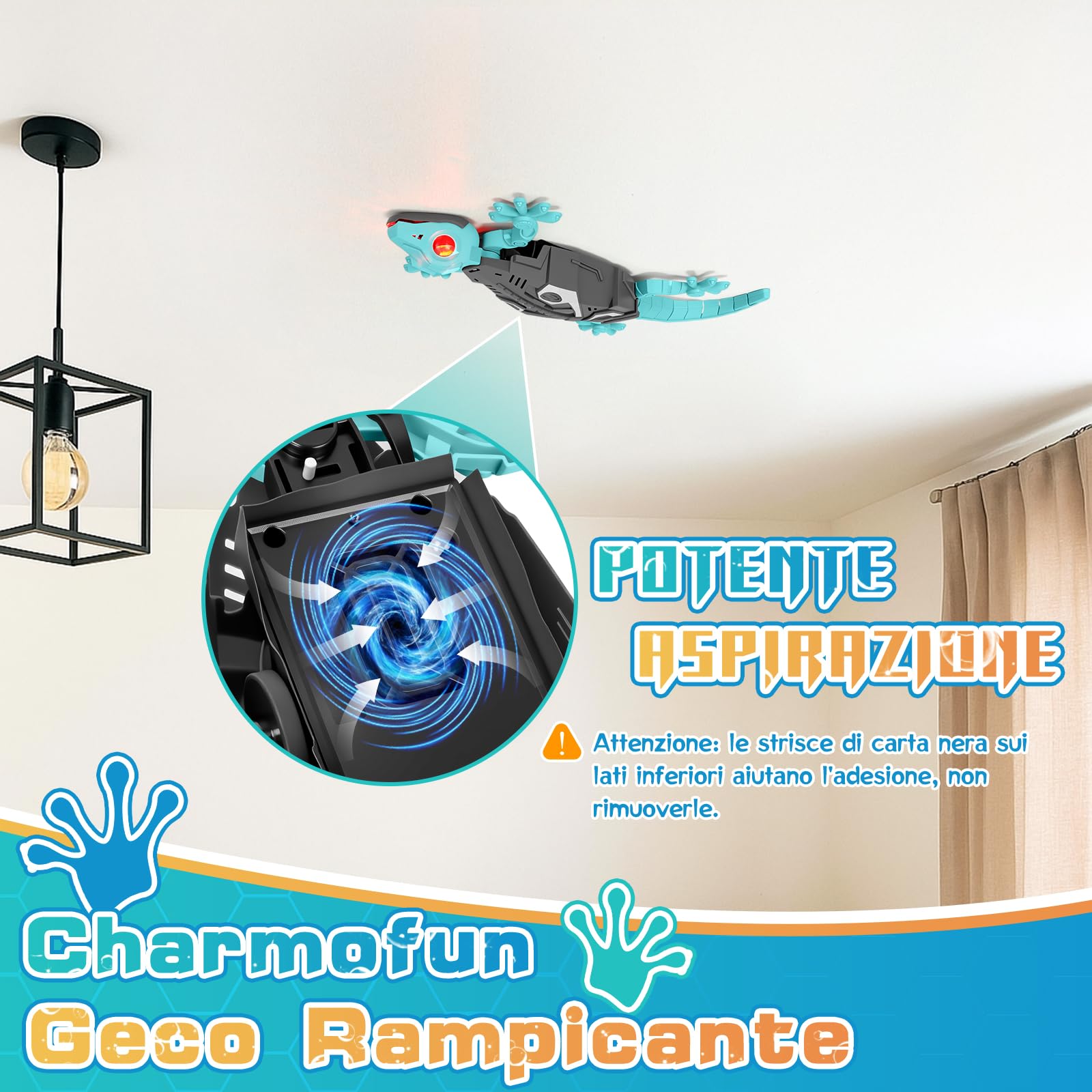Charmofun Geco Telecomandato, Lucertola Telecomandata con Occhi a Led Luminosi, Movimenti Realistici, Direzione Regolabile, Regali Giocattoli interattiviper para Bambini 4 5 6 7 8+ Anni (Gecko-Blu)