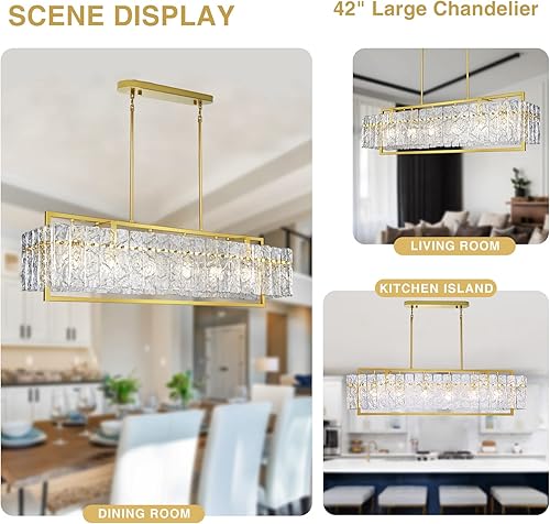 Miniatura 25 de IKK Candelabros rectangulares modernos de cristal negro para comedor, 42 pulgadas de largo, rectangular, de cristal ondulado, iluminación lineal