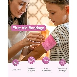 FriCARE Self Adhesive Bandage Wrap, Medical Tape in First Aid Kit, Cohesive Bandages for Wounds Sport Vet, 2 Inches X 5 Yards 16 Rolls, Glowing