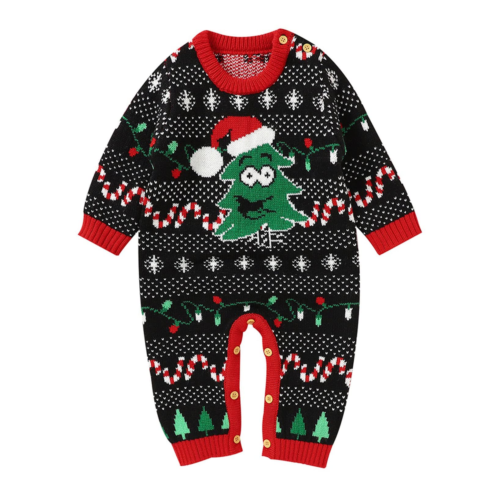RNTOP Baby Boys Girls Sweater Romper Christmas Clothes Newborn Long Sleeve Knitted Jumpsuit (Black, 12-18 Months)