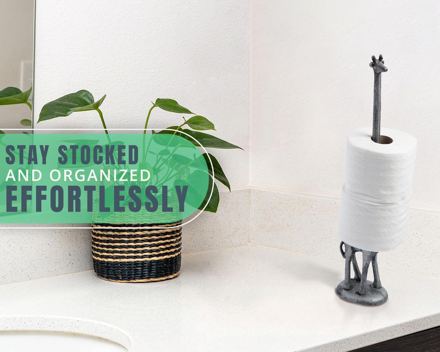 Comfify Silver with Black Giraffe Paper Towel & Toilet Paper Stand – 18.9" — Amazon image 7
