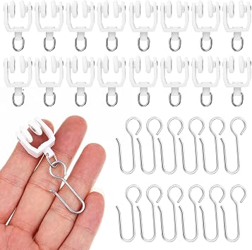 PartyKindom Curtain Track Gliders with Hooks 30 Rollers and 30 Hooks for Curtain Tracks Smooth Sliding Track Glider Rollers for Windows Bedrooms Living Rooms Rv and Trailer Use