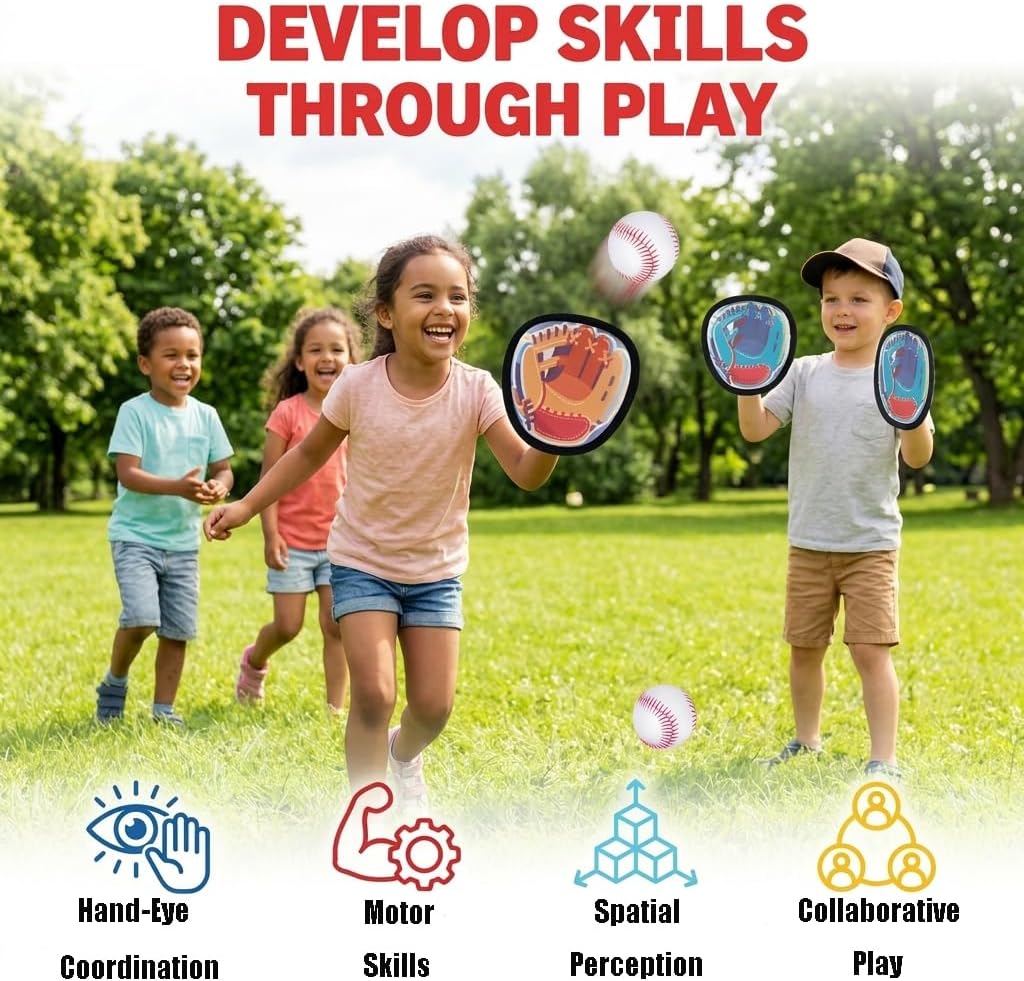 Toss and Catch Game Set, Easy to Catch Sticky Balls & Starter Baseball Glove, Outdoor Suction Catch Ball Set for Family Backyard Beach Yard Play, Hand-Eye Coordination Sports Toys for Kids Ages 3+