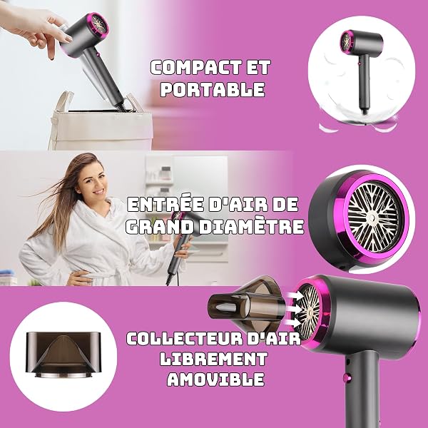 Secador de Pelo Profesional Iónico, Secado Rápido, 3 Niveles de Temperatura, Botón de Aire Frío, Incluye Concentrador, Secador de Cabello para Salón, Viaje y Casa - 2