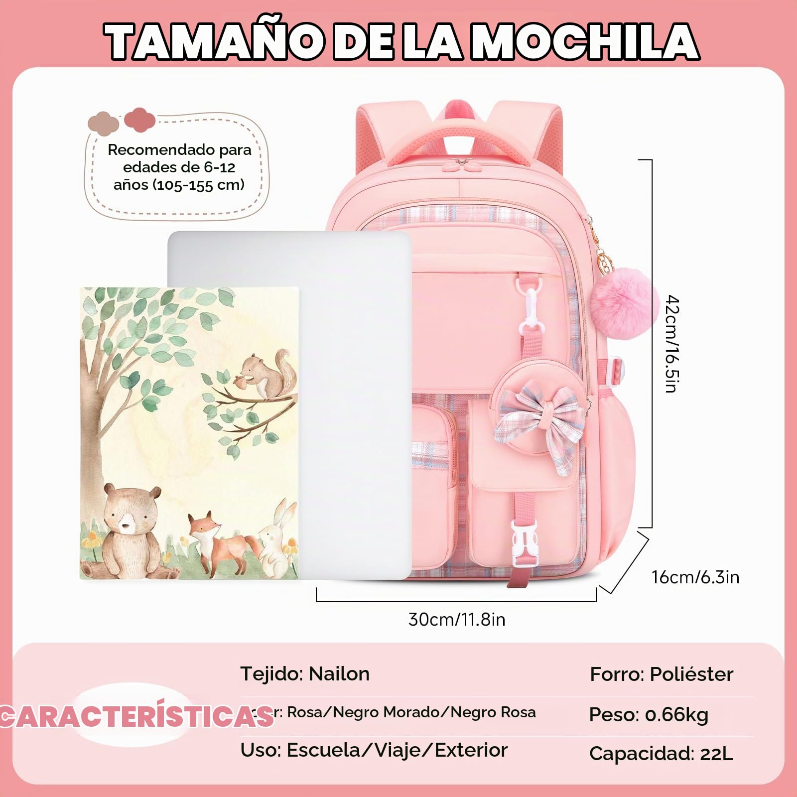 Amythe Mochila Niña 1°-5° Primaria con Bandas Reflectantes