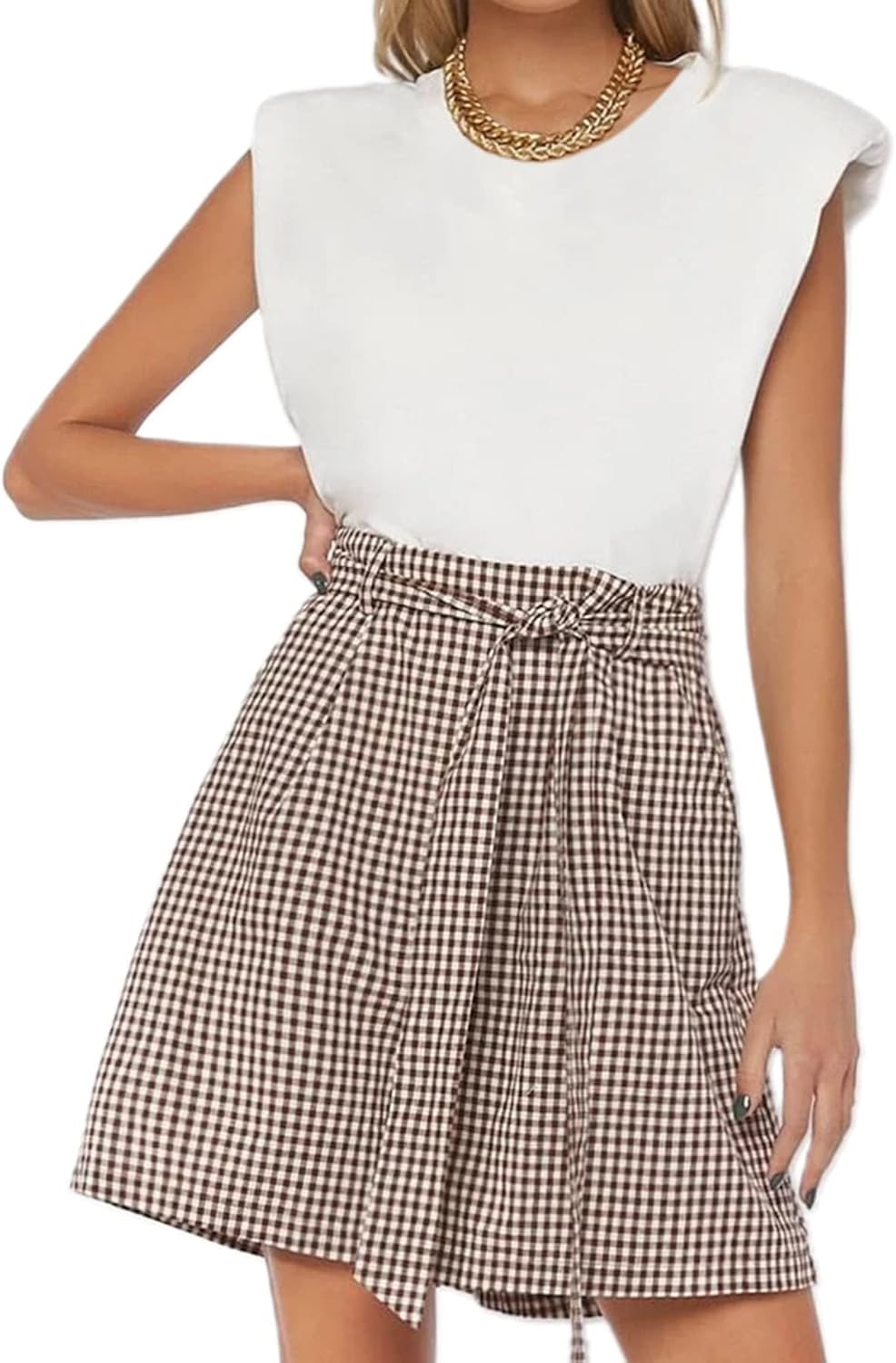 SOFIA'S CHOICE Women's Shoulder Pad Tops Summer Casual Tank Top Round Neck Loose Sleeveless Shirt - Image 6