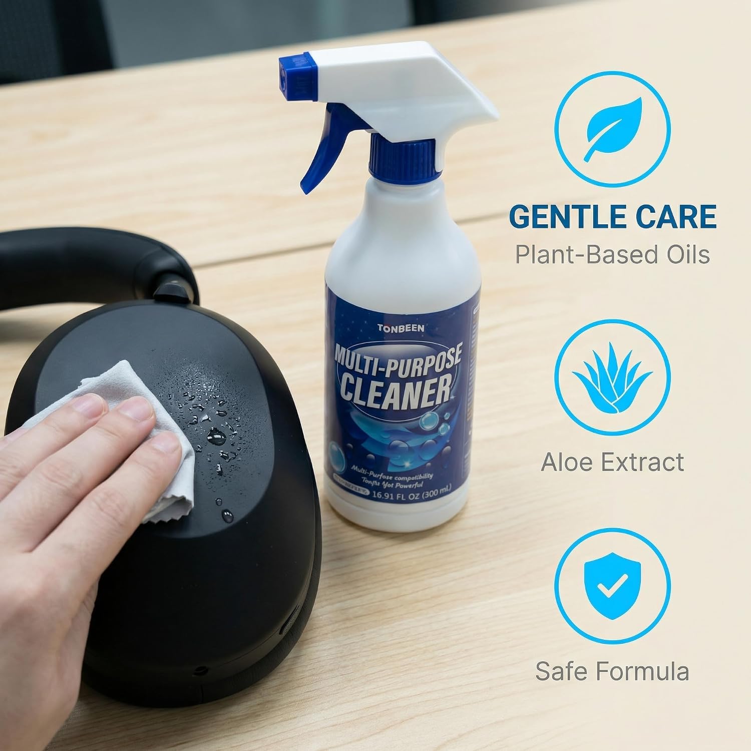 Multi-Surface Cleaner for Gaming Headset & Electronics, Remove Dirt, Oil & Sweat Stains from Headphones, Earpads, Mouse, Keyboard, Controller, Phone Case, Cable, Safe for Non-Washable Surfaces, 500ml